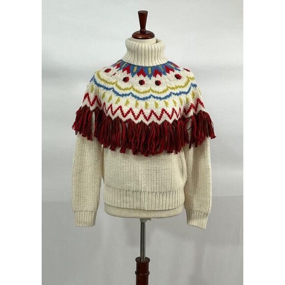 CHUFY Sz XS Hans Cream Fair Isle Pullover Fringe Turtleneck Sweater NWT Alpaca - Picture 9 of 11